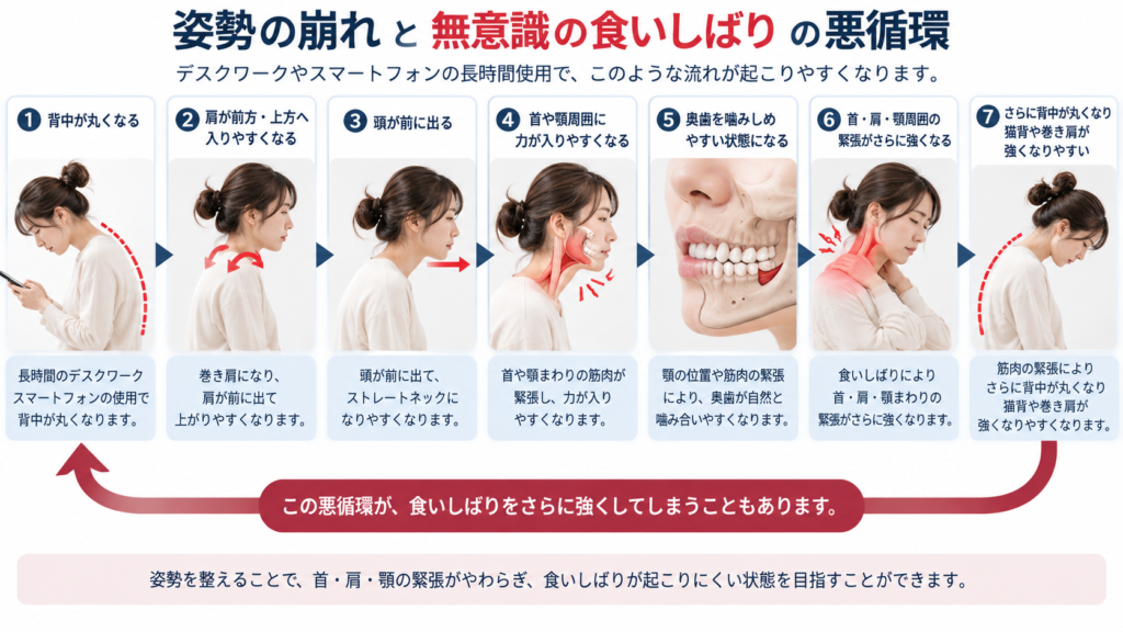 猫背・巻き肩と食いしばりの悪循環